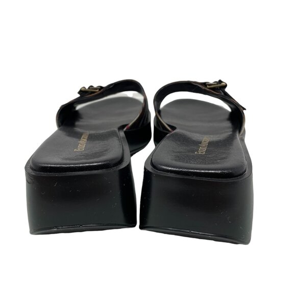 Y2K 90s Enzo Angiolini LIO Slide Wedge Sandals Womens 7 Open Toe Striped Black - Picture 7 of 11